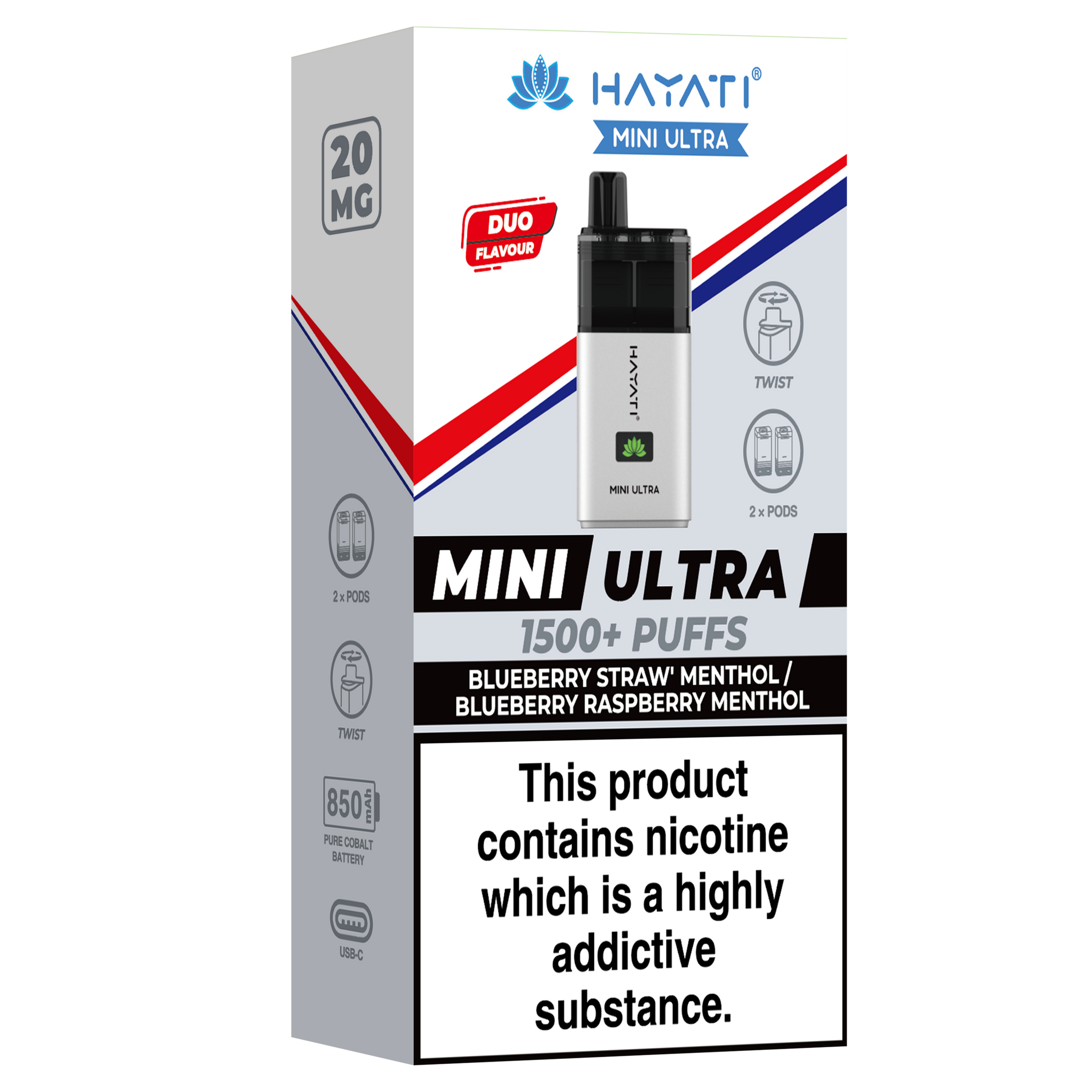 Blueberry Straw Menthol Mini Ultra Hayati Disposable Vape Pod Kit