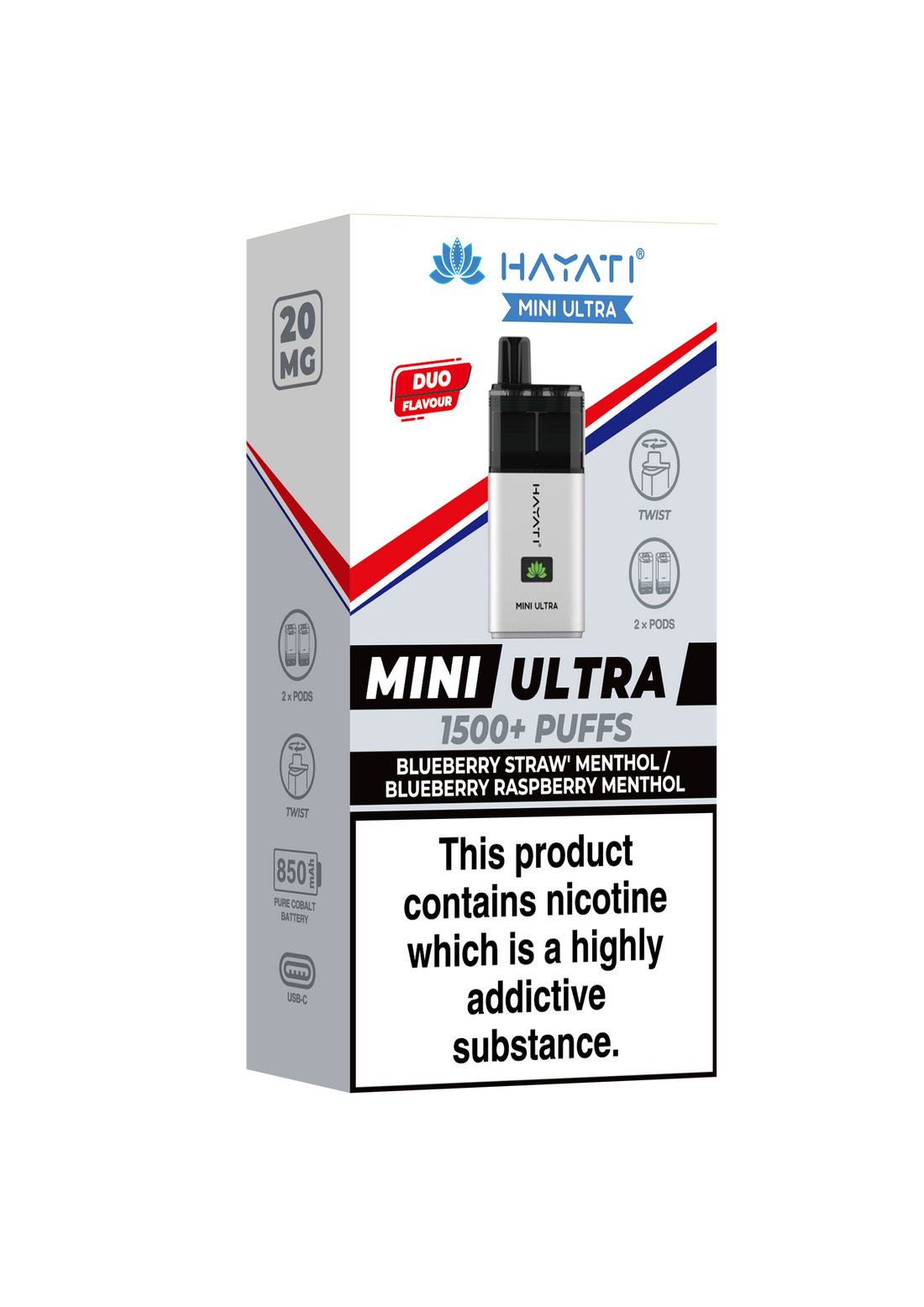 Blueberry Straw Menthol Mini Ultra Hayati Disposable Vape Pod Kit