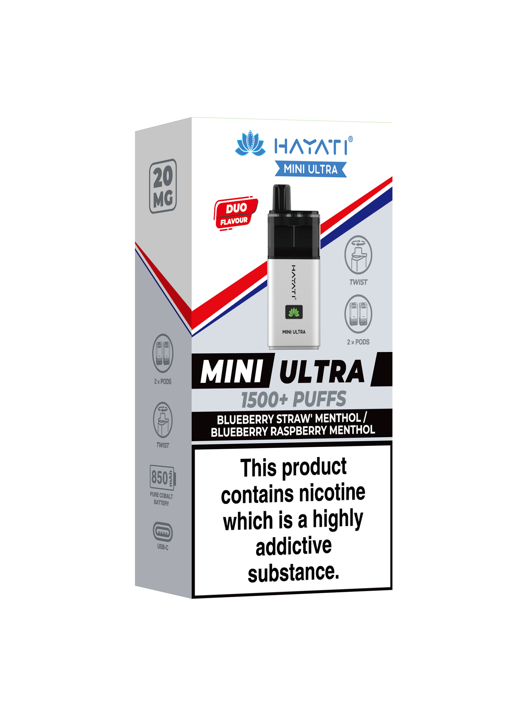 Blueberry Straw Menthol Mini Ultra Hayati Disposable Vape Pod Kit