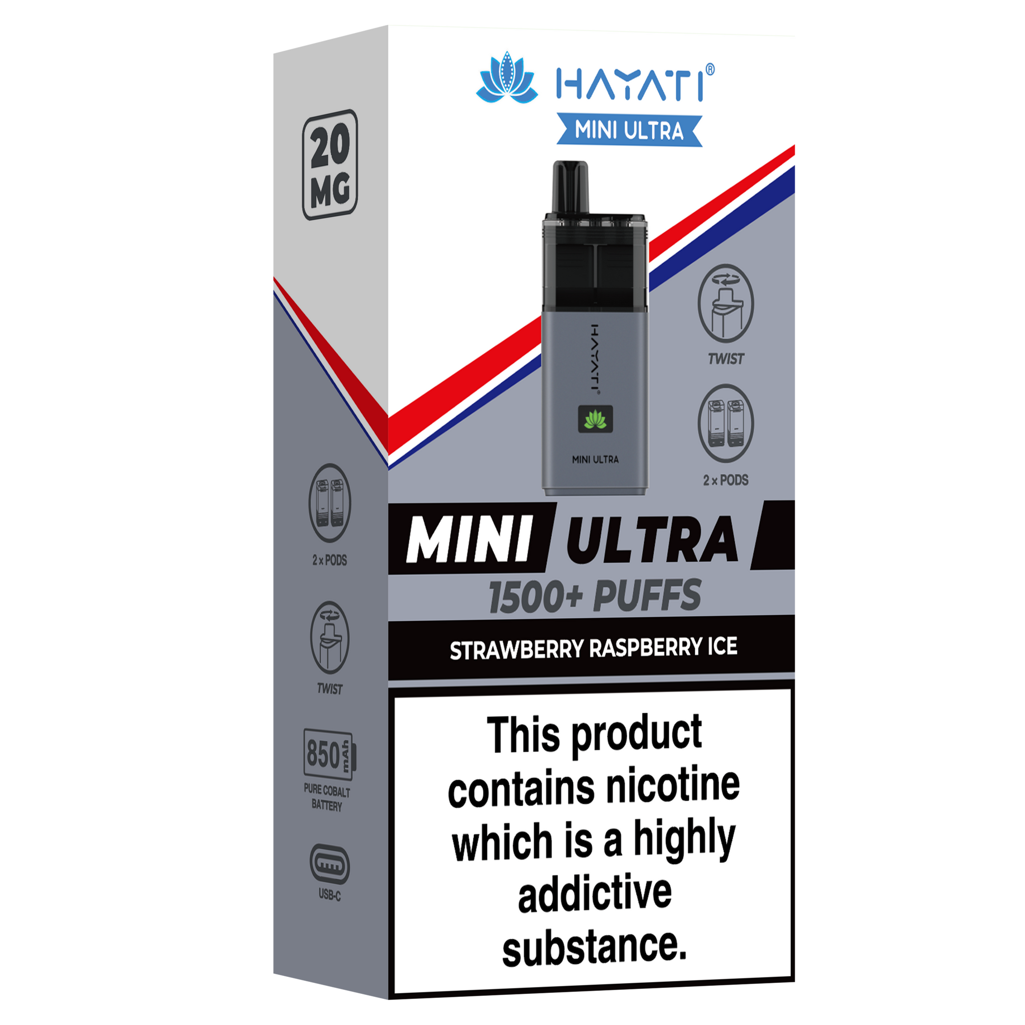 Strawberry Raspberry Ice Mini Ultra Hayati Disposable Vape Pod Kit