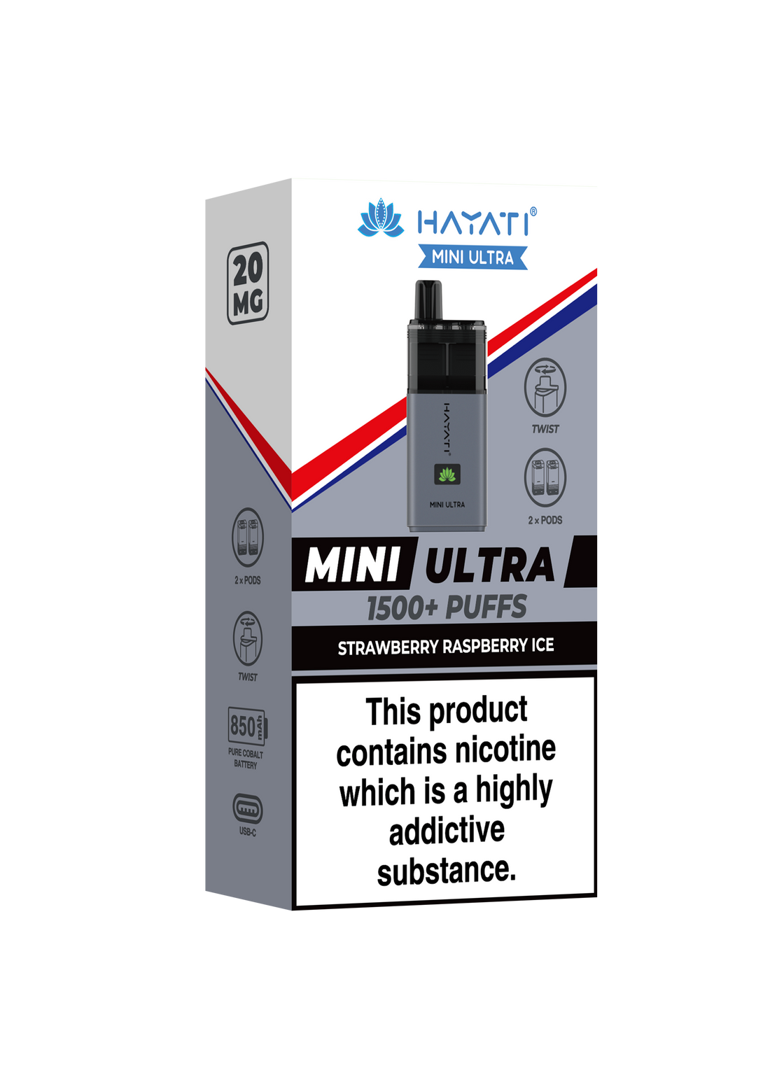 Strawberry Raspberry Ice Mini Ultra Hayati Disposable Vape Pod Kit